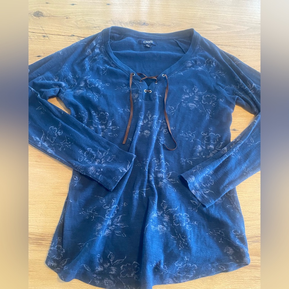 Chaps Navy Lace-Up Long Sleeve Top Women’s Large‎ Preloved